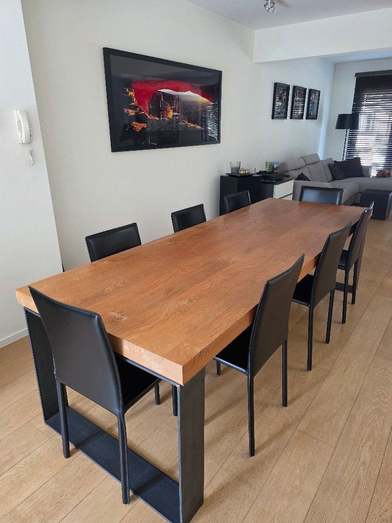 Grote design eettafel woonkamer met 8 stoelen (+ levering), Comme neuf, Enlèvement, 50 à 100 cm, Chêne
