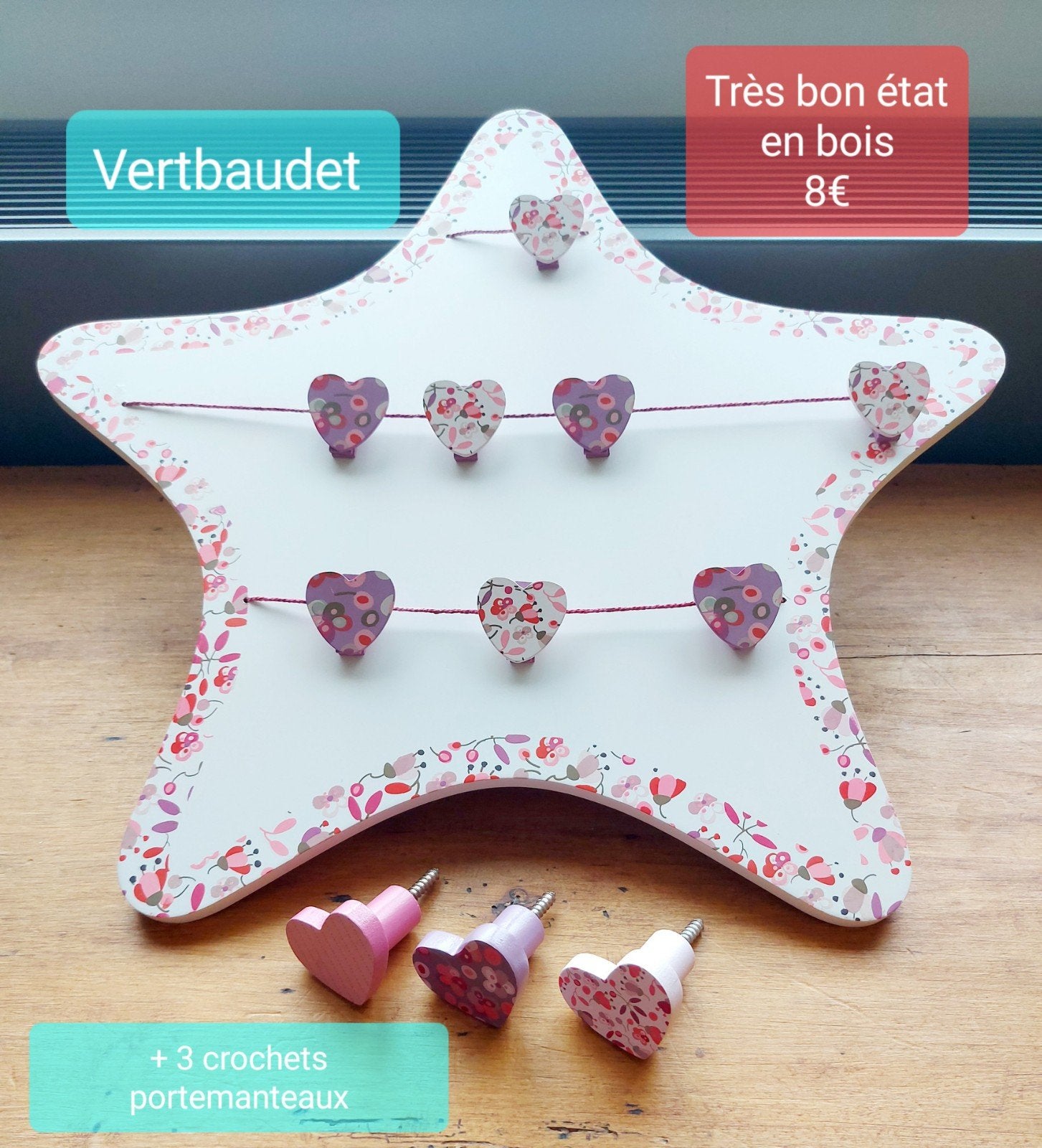Vertbaudet Pêle-mêle étoile + 3 portemanteaux coeur, Enlèvement, Comme neuf