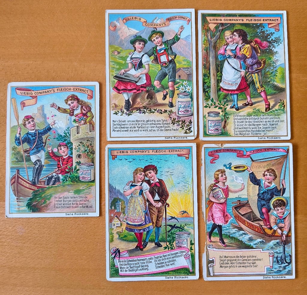 Liebig 5 antieke prentjes / reclamekaarten, Verzamelen, Foto's en Prenten, Ophalen of Verzenden, Gebruikt, Overige onderwerpen