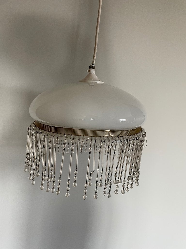 Vintage opaline glazen hanglamp jaren 70, Maison & Meubles, Enlèvement, Utilisé