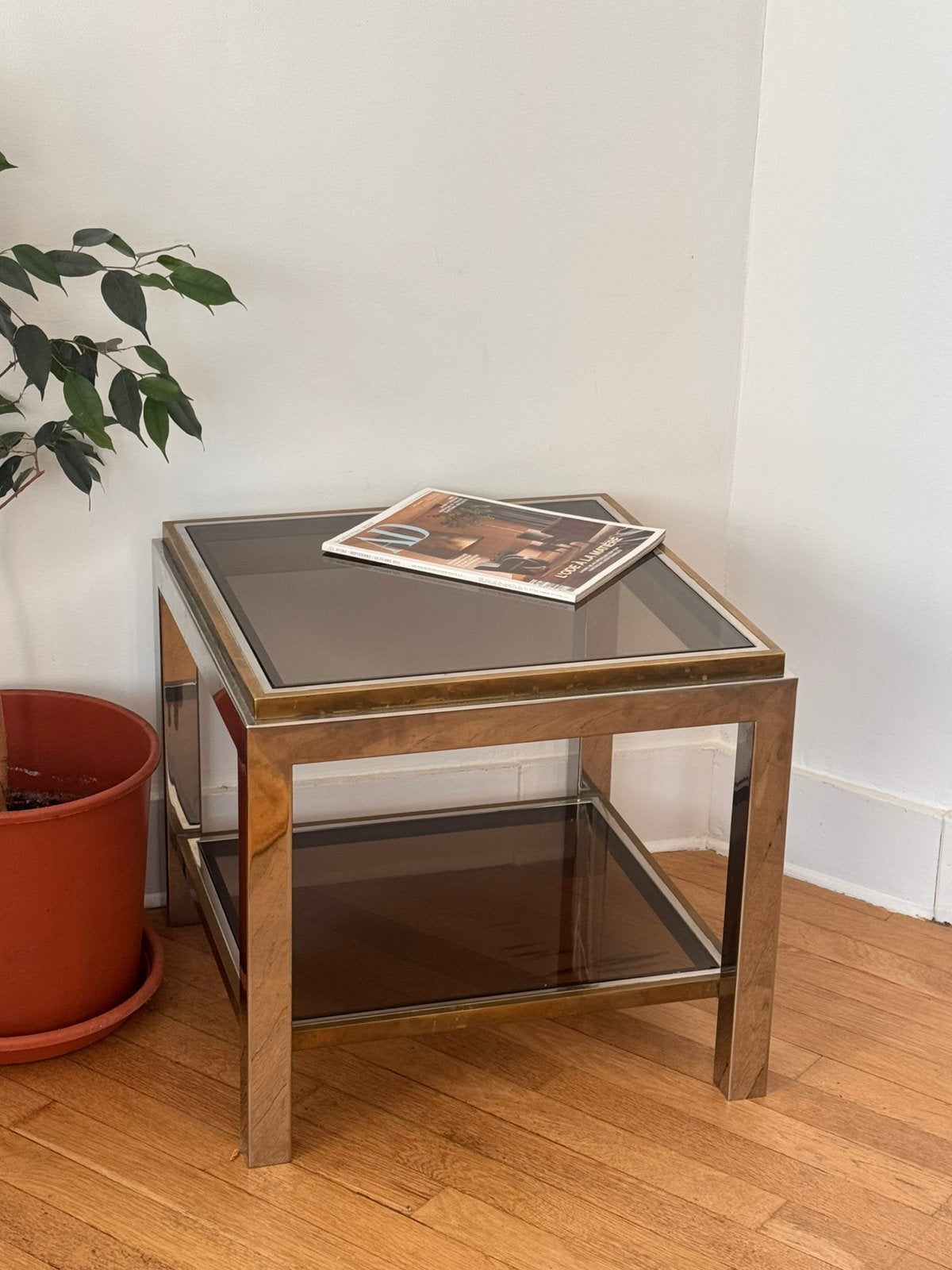 Table d’appoint vintage style Jean-Charles Paris, Maison & Meubles, Tables | Tables de salon, Enlèvement, Comme neuf, Verre