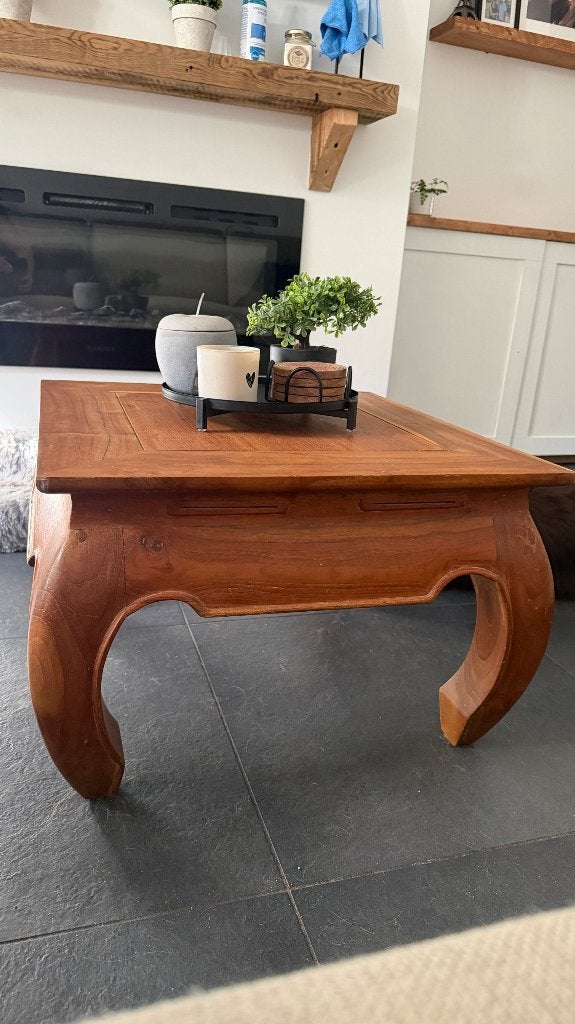 Table basse teck massif, Teck, 50 à 100 cm, Carré, Enlèvement