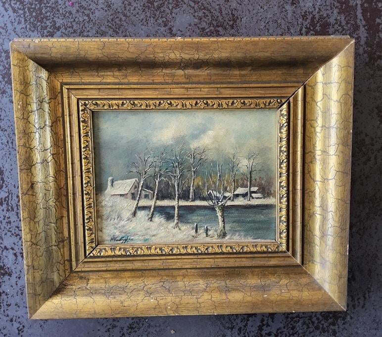Schilderij winterlandschap door Martha Vantyghem (123-2008), Antiek en Kunst, Kunst | Schilderijen | Klassiek, Ophalen of Verzenden