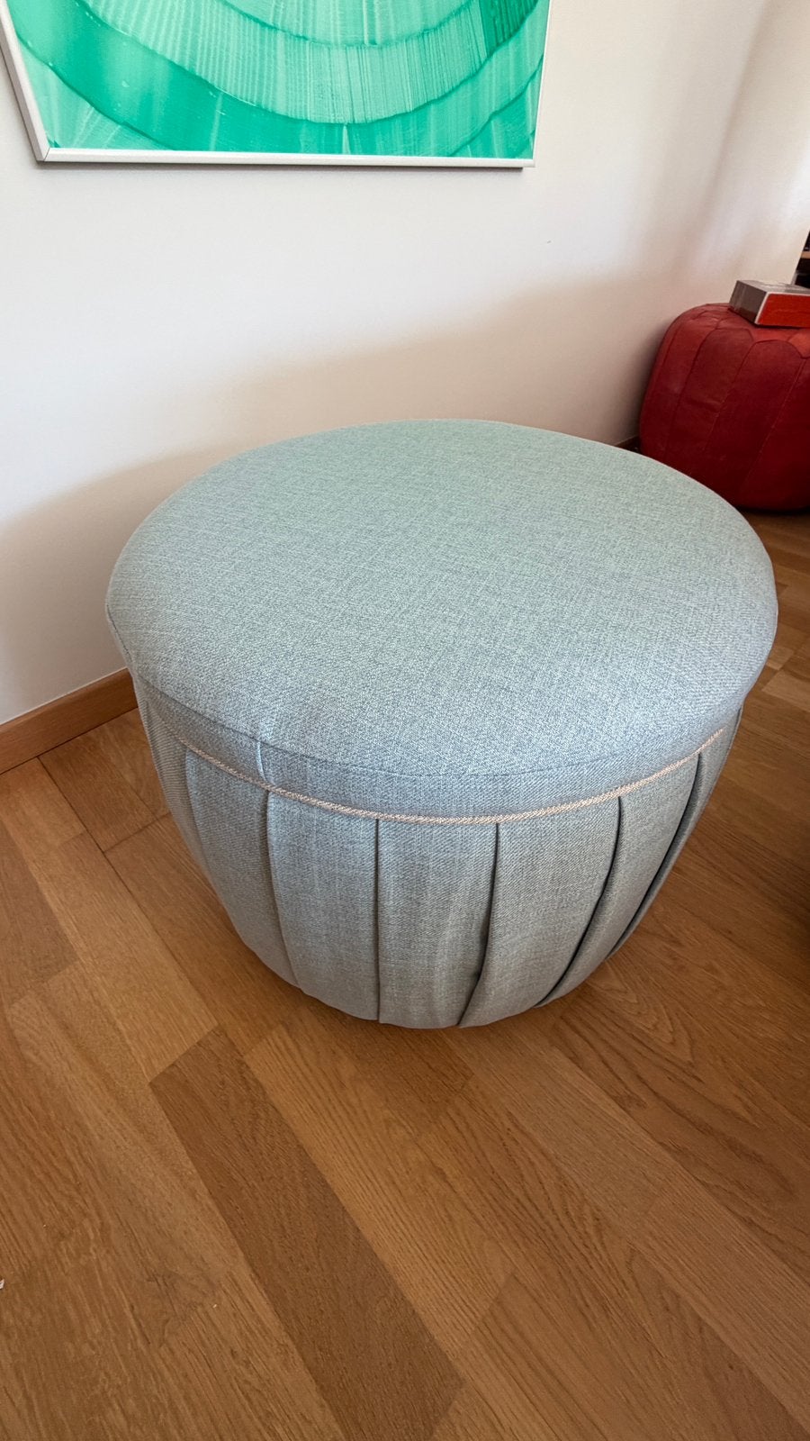 Ikea Återlöga poef met opbergruimte lichtblauw, Huis en Inrichting, Zetels | Voetbanken en poefs, Ophalen, Minder dan 50 cm, Rond