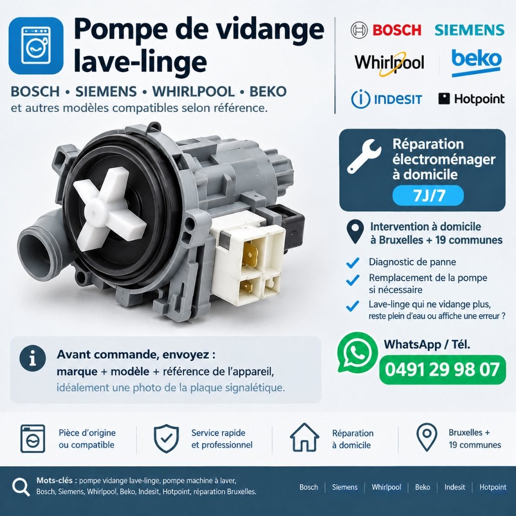 Pompe de vidange lave-linge Bosch Siemens Whirlpool Beko, Enlèvement, Neuf, Bosch, Bosch