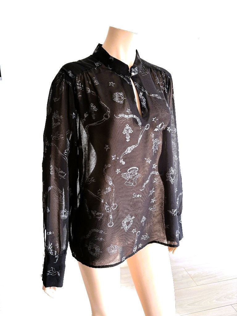 Caroline Biss Chique zwarte blouse met zilveren accenten –46, Verzenden, Zwart, Maat 46/48 (XL) of groter, Zo goed als nieuw