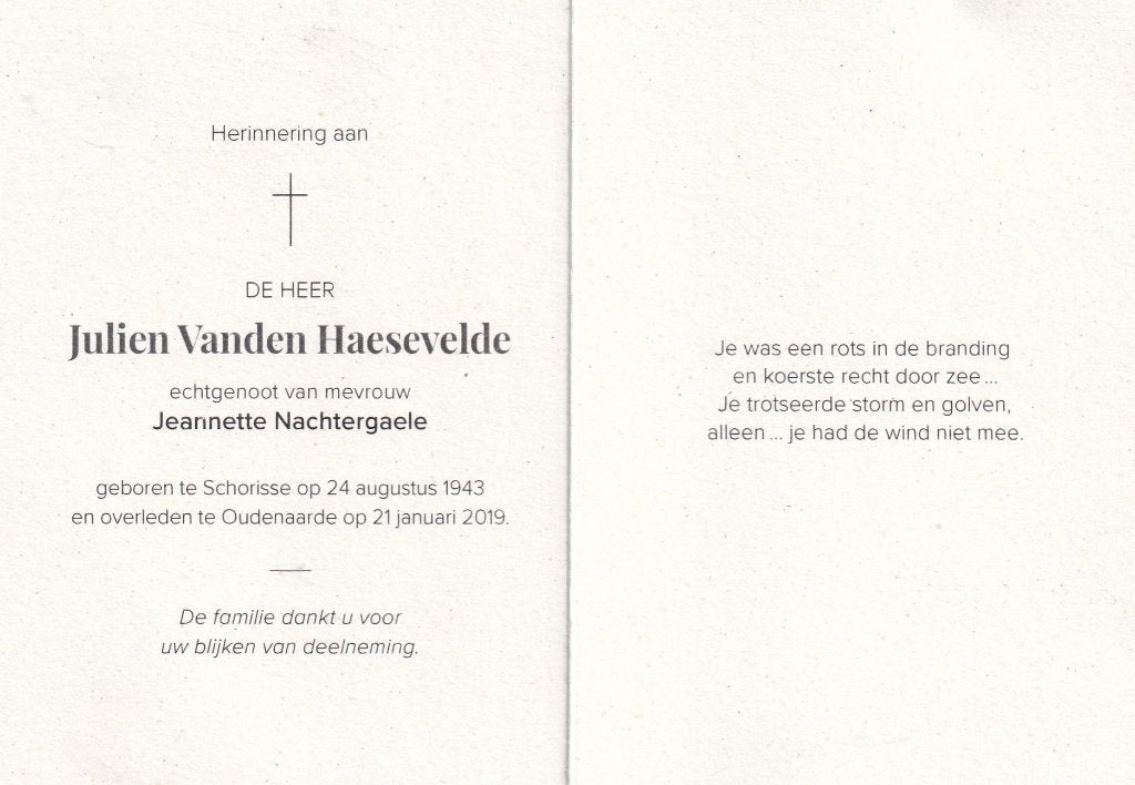 B P VANDEN HAESEVELDE JULIEN CYCLO CROSSER, Ophalen of Verzenden, Bidprentje