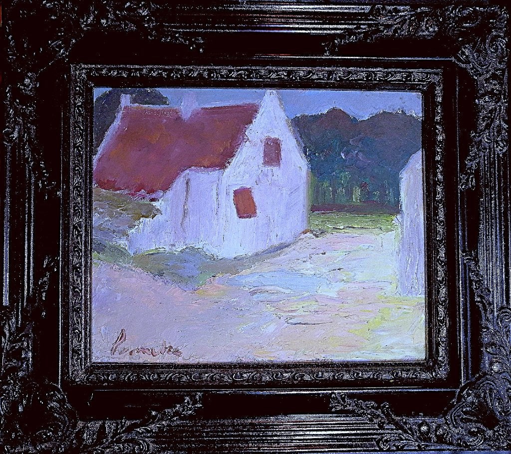 Constant Permeke « La Maison Blanche » huile sur carton, Envoi, Peinture à l'huile