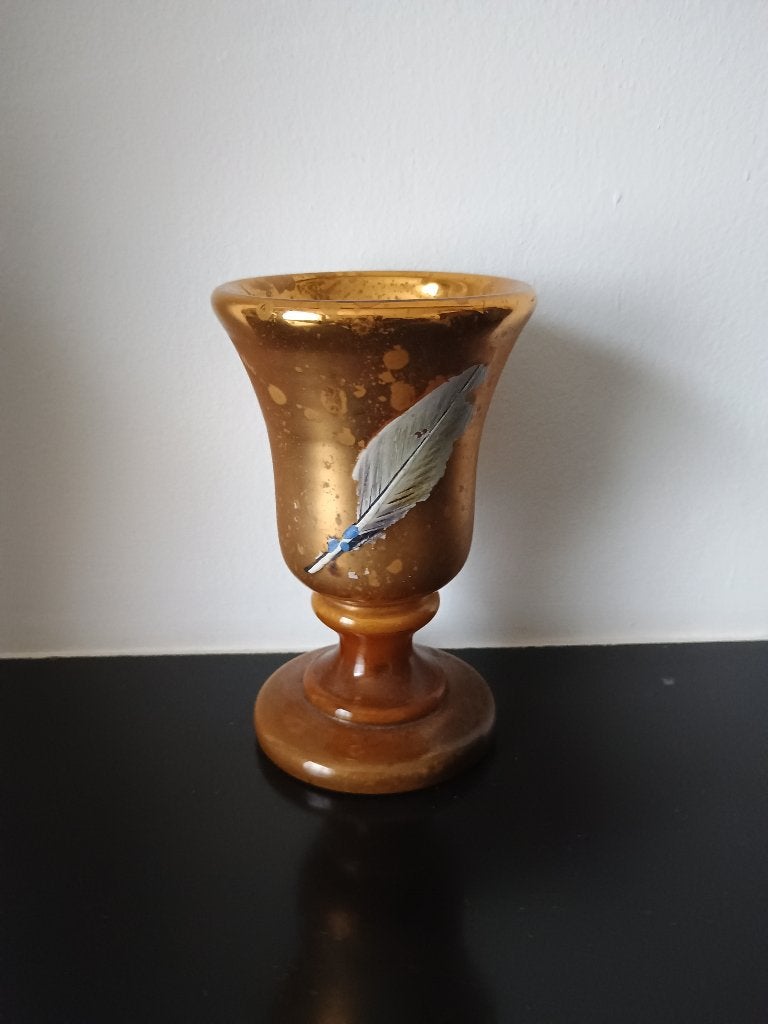 oud boerenzilver: gouden beker met veer op, mercury glas, Ophalen of Verzenden