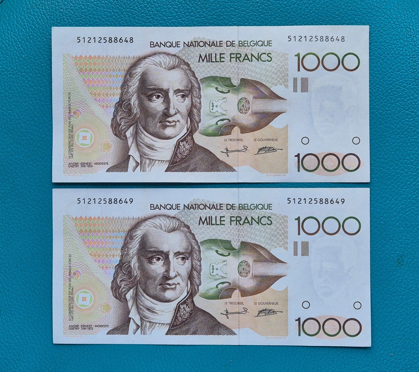 Belgiē 2 X 1000 Frank  UNC  !!! OPEENVOLGENDE NRS, Postzegels en Munten, Ophalen of Verzenden, Setje