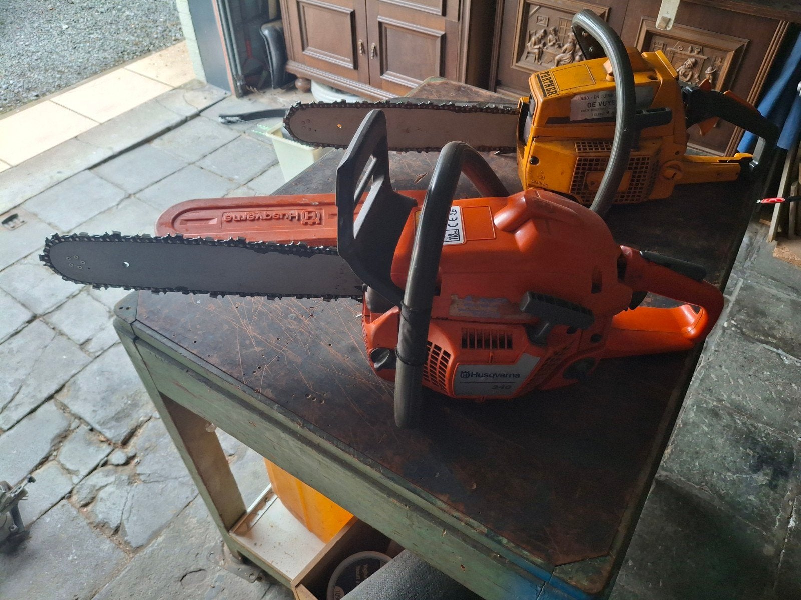 2 kettingzagen ,Husqvarna 340 en Partner 500, Ophalen, Gebruikt, Kettingzaag, Husqvarna en Partner