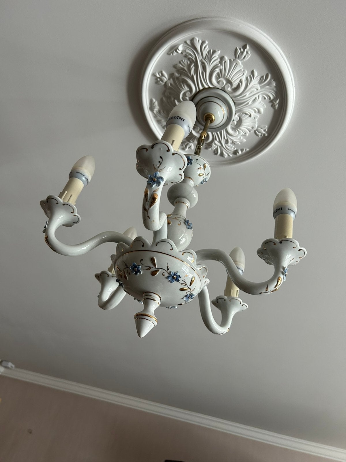 2 Italiaanse porseleinen lusters, Huis en Inrichting, Lampen | Kroonluchters, Ophalen, Zo goed als nieuw