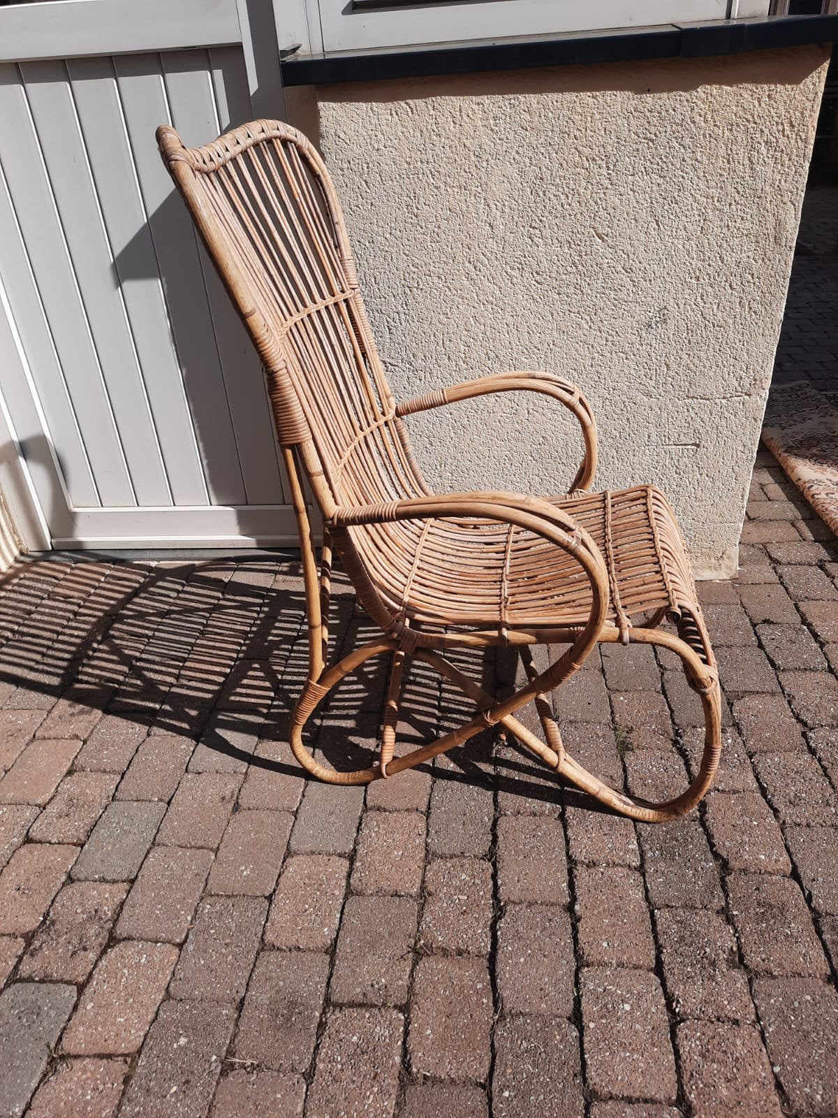Rieten fauteuil van bamboe van rotan, Ophalen, Gebruikt, Riet of Rotan, 50 tot 75 cm