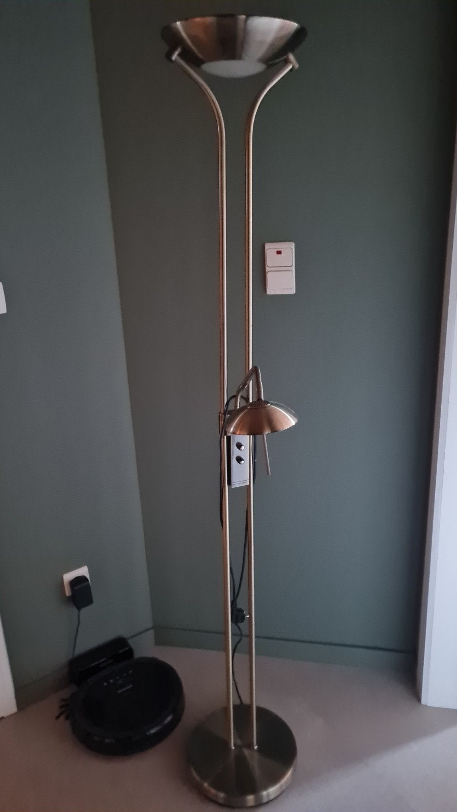 Staanlamp met leeslamp messing kleur, Huis en Inrichting, Ophalen