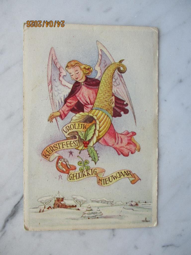 kerstfeest nieuwjaar engel hoorn hoefijzer klaver vier, Envoi, 1920 à 1940, Affranchie, (Jour de) Fête