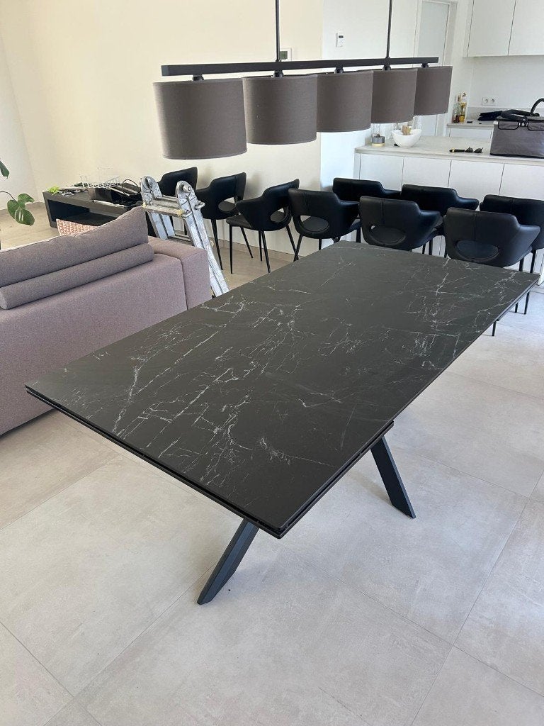 Tafel zwart antraciet marmertekening keramisch 6p/10p, Huis en Inrichting, Tafels | Eettafels, Ophalen, Overige materialen, 200 cm of meer