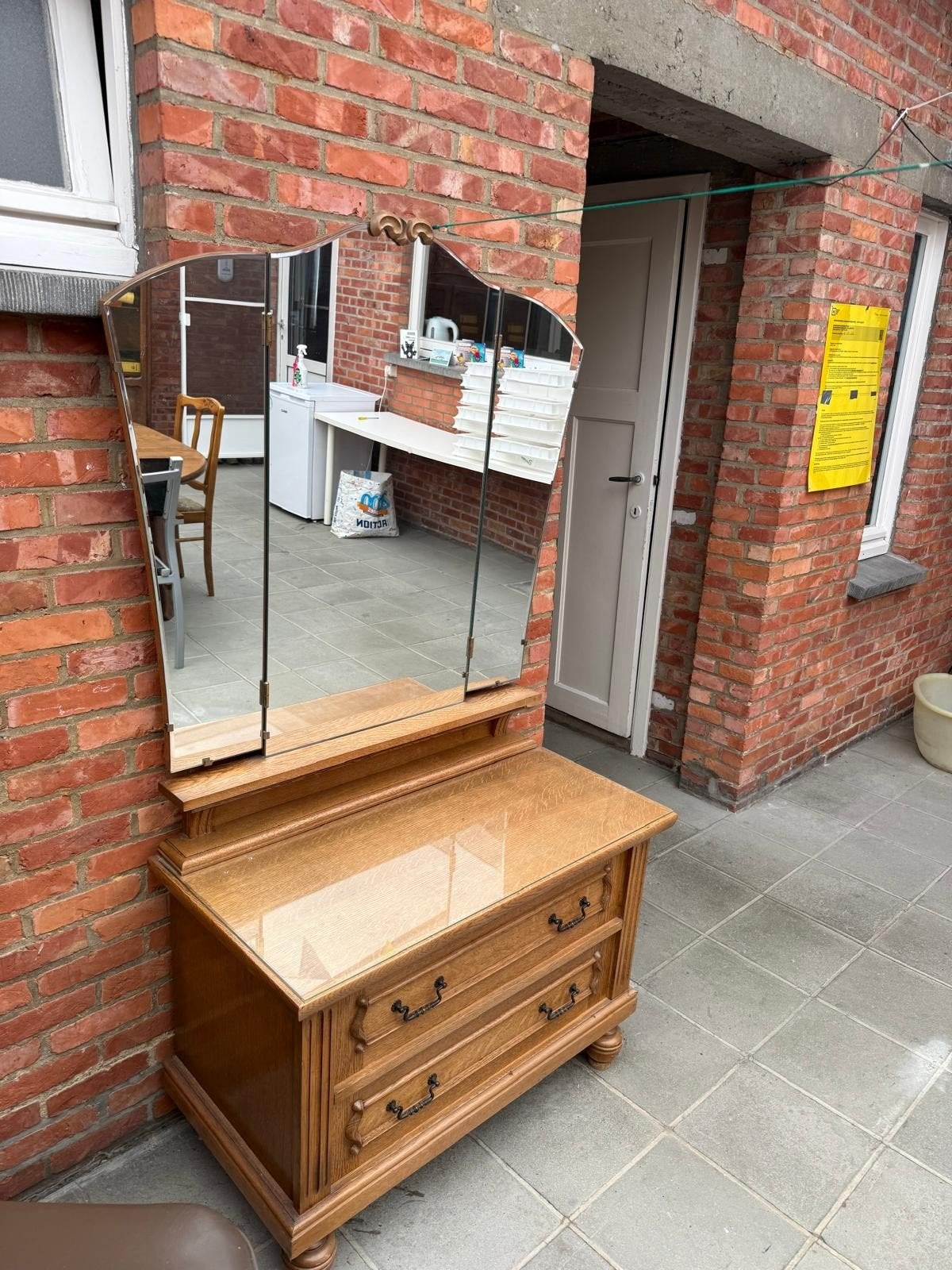 Houten commode met driedelige spiegel, Huis en Inrichting, Ophalen