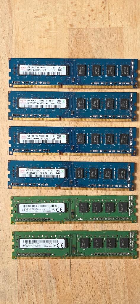 lot de 6 barettes de 4GB PC3 12800, Computers en Software, RAM geheugen, Ophalen, DDR3, Zo goed als nieuw, Desktop