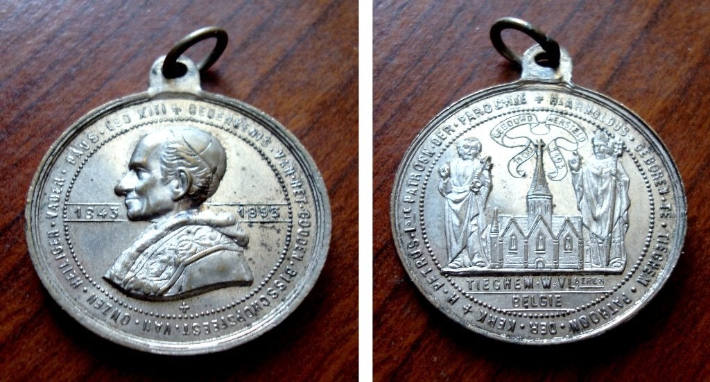 Christelijke medaille Paus Leo XIII (1845-1895) Roma, Verzamelen, Verzenden, Zo goed als nieuw, Overige typen, Christendom | Katholiek