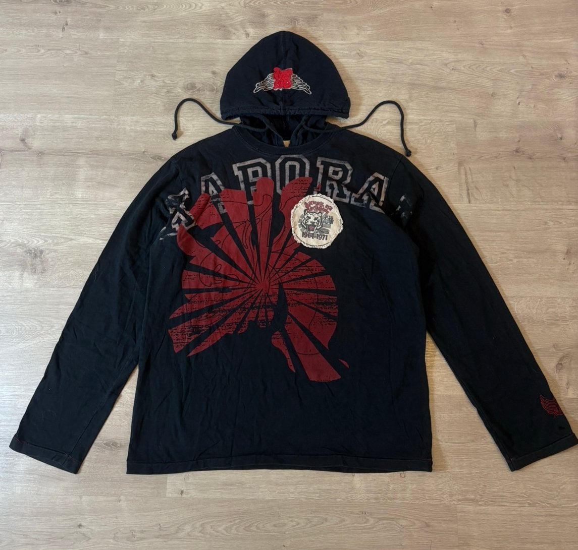 Pull a capuche Kaporale vintage taille L noir rouge, Enlèvement ou Envoi, Porté, Taille 52/54 (L), Noir
