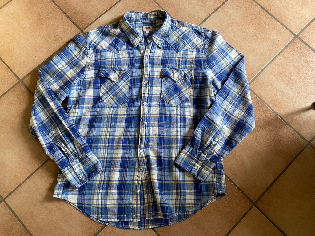 Levi’s chemise XL homme bleu à carreau lin coton, Tour de cou 43/44 (XL), Porté, Bleu, Levi’s