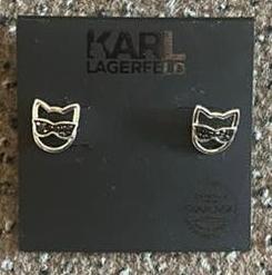Karl lagerfeld x swarovski oorbellen met iconische choupette, Ophalen, Nieuw, Knopjes of Stekers, Zilver
