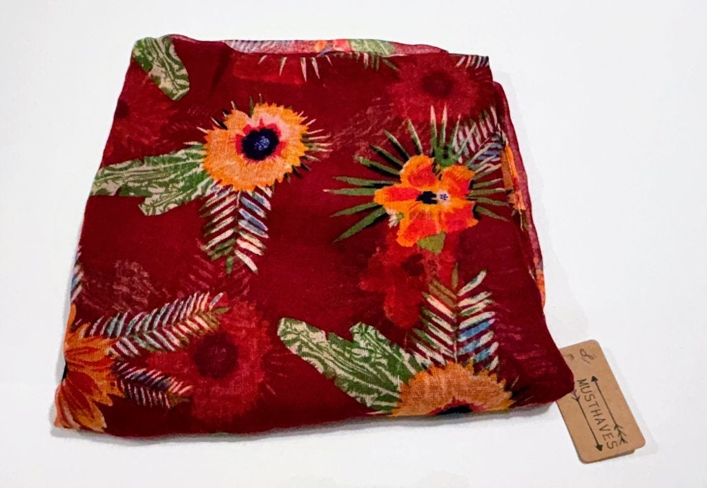 Rode foulard met bloemen, Kleding | Dames, Mutsen, Sjaals en Handschoenen, Ophalen of Verzenden, Nieuw, Sjaal