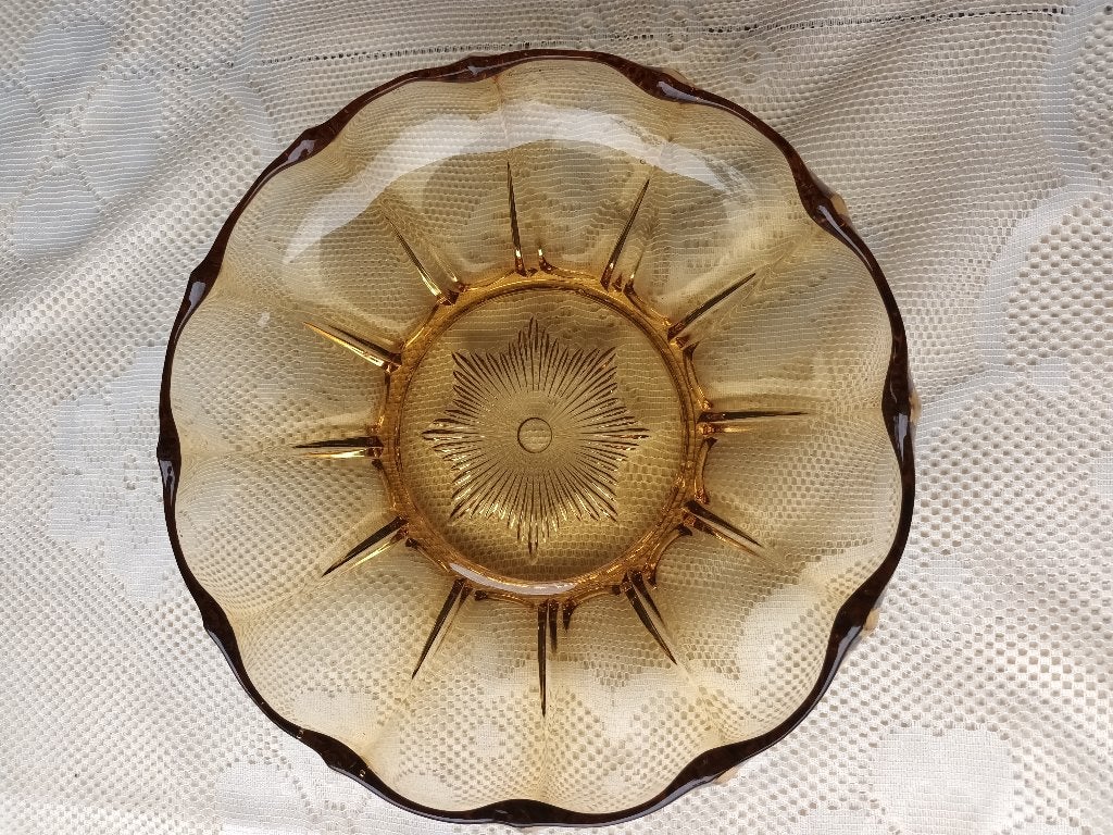 vintage mooi glazen bord en coupe,amber, Ophalen, Vintage, Glas, Schaal of Schalen