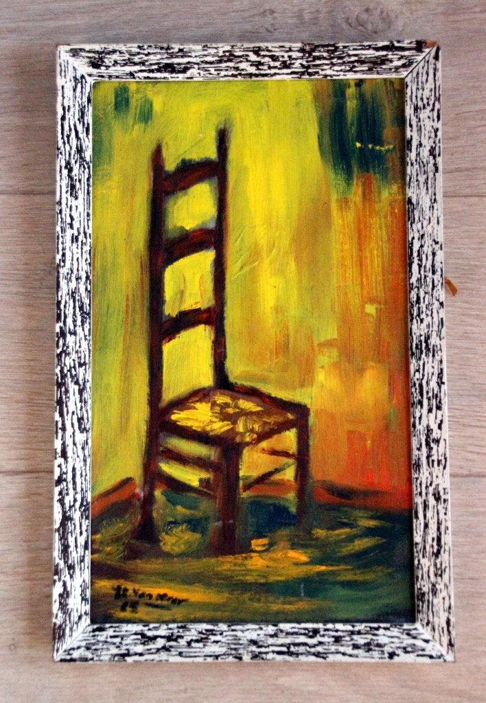 schilderij olieverf modern kleurrijk stoel +  kader, Ophalen, Realistisch, Olieverf, Stilleven