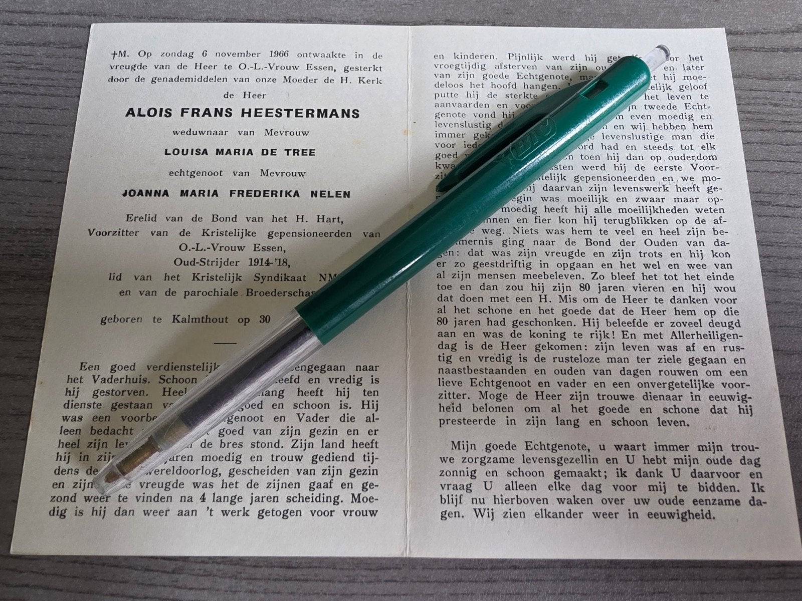 Oudstrijder 1914-1918 Kalmthout Essen Heestermans, Verzamelen, Militaria | Algemeen, Ophalen of Verzenden