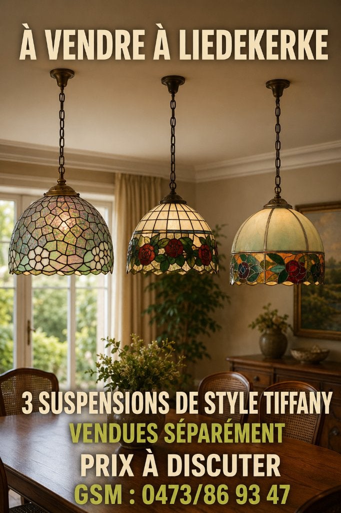 Lampe de style Tiffany, Maison & Meubles, Suspension, 40 cm, Utilisé, Verre