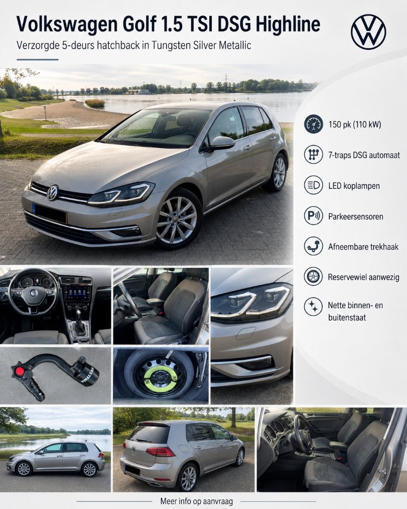 Vw Golf 1.5 TSI ACT Highline DSG | LED | Navi | Trekhaak, Auto's, Volkswagen, 4 cilinders, Alcantara, Zilver of Grijs, Voorwielaandrijving