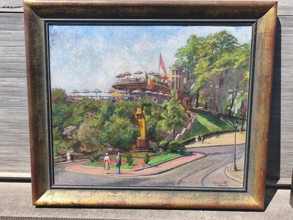 Huile sur panneau signe Georges Bernard jamotte, Antiquités & Art, Enlèvement ou Envoi, Panneau