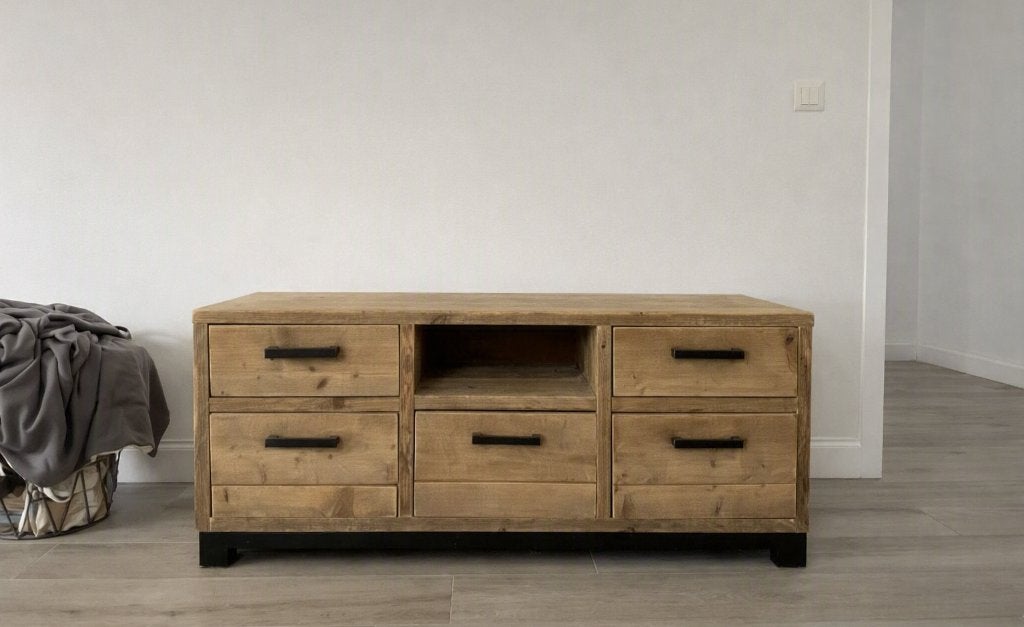 TV meubel in steigerhout, Moins de 100 cm, Industrieel/Scandinavisch, 100 à 150 cm, Enlèvement