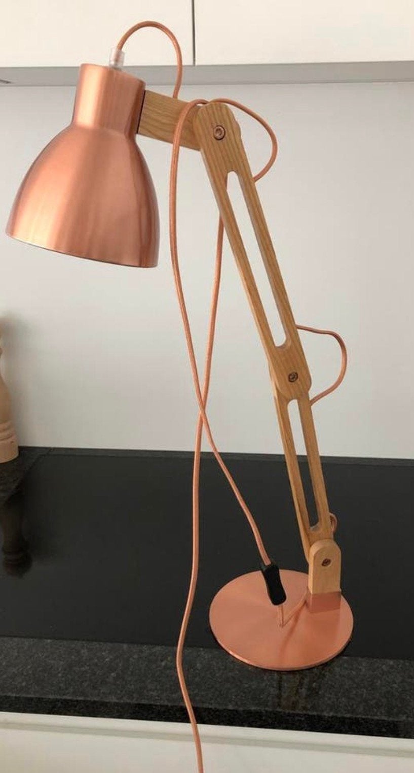 Home sweet home bureaulamp wood 70 cm - koper, Huis en Inrichting, Ophalen of Verzenden, Zo goed als nieuw, Hout