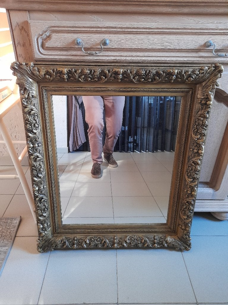 spiegel, goud gepatineerd, Huis en Inrichting, Woonaccessoires | Spiegels, Ophalen, Zo goed als nieuw, Minder dan 100 cm, Rechthoekig
