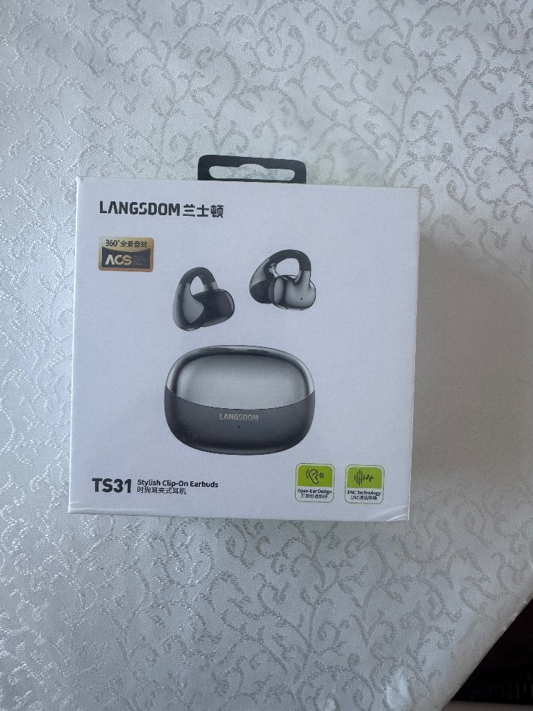 LANGSDOM TS31 — Nieuwe Bluetooth-oordopjes voor open oren, Zwart, Nieuw, Bluetooth, In oorschelp (earbud)