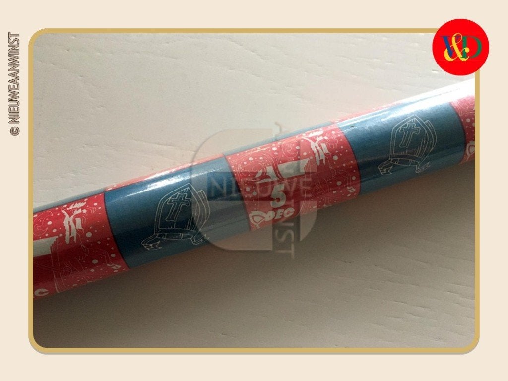 Nostalgische V&D rol inpakpapier - blauw/rood/wit - 250cm, Verzenden, Nieuw