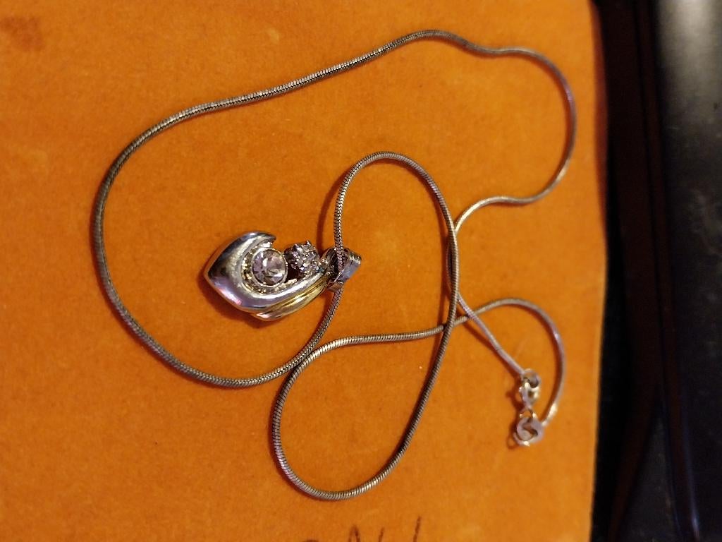 VINTAGE CHAINE SERPENT 925 ET PENDENTIF MERE ET  FILS, Enlèvement ou Envoi, Comme neuf, Avec pierre précieuse, Argent