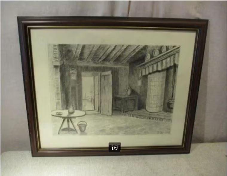 Mooie Tekening 'In de Huiskamer' - Delbaere, Ophalen of Verzenden