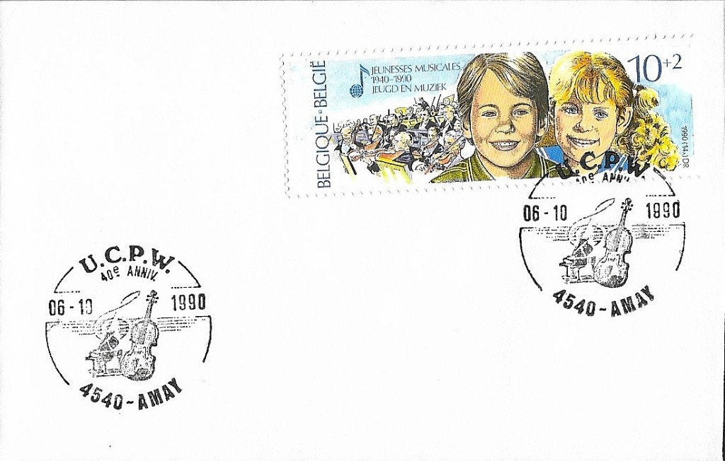 1990 - BELGIË - FDC 50 jaar 'Jeugd en muziek' [Y&T 2387], Postzegels en Munten, Postzegels | Europa | België, Met envelop, Verzenden