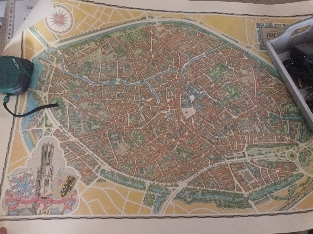 vintage plattegrond / historische kaart van Brugge, Ophalen of Verzenden