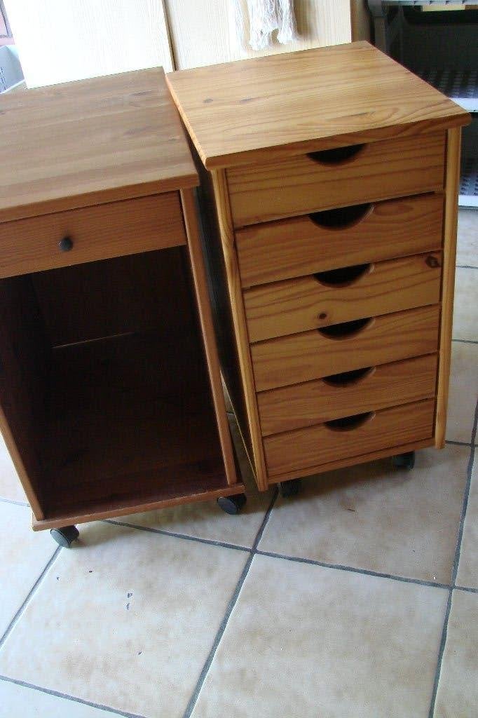 2 grenen ladenkastjes met wieltjes, Huis en Inrichting, Ophalen, Gebruikt, 5 laden of meer, Grenen