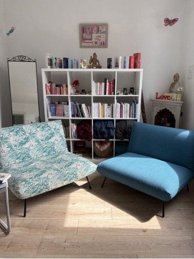3 fauteuils design et leurs coussins, Huis en Inrichting, Ophalen, Gebruikt, Design, 75 tot 100 cm