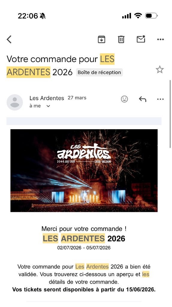 2 Places les Ardentes vendredi/samedi, Tickets & Billets, Deux personnes, Plusieurs jours
