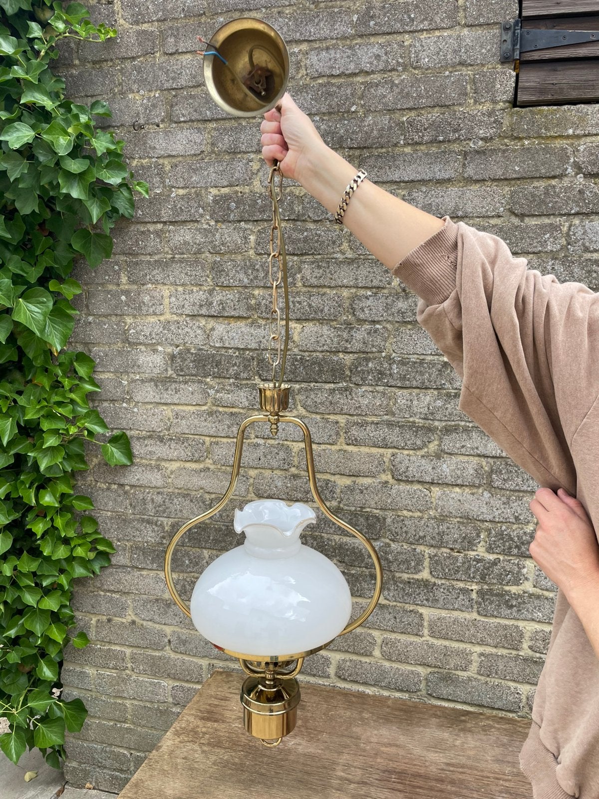 Vintage messing hanglamp, Ophalen, Zo goed als nieuw