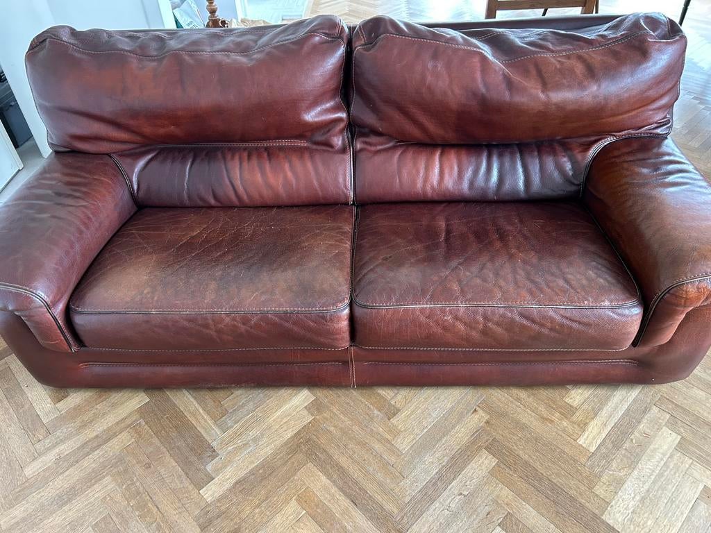 Lederen bank, Ophalen, Gebruikt, 150 tot 200 cm, Driepersoons
