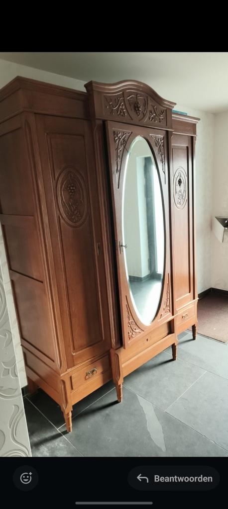 Antieke houten kleerkast met spiegel – vintage, Huis en Inrichting, Kasten | Kleerkasten, Ophalen