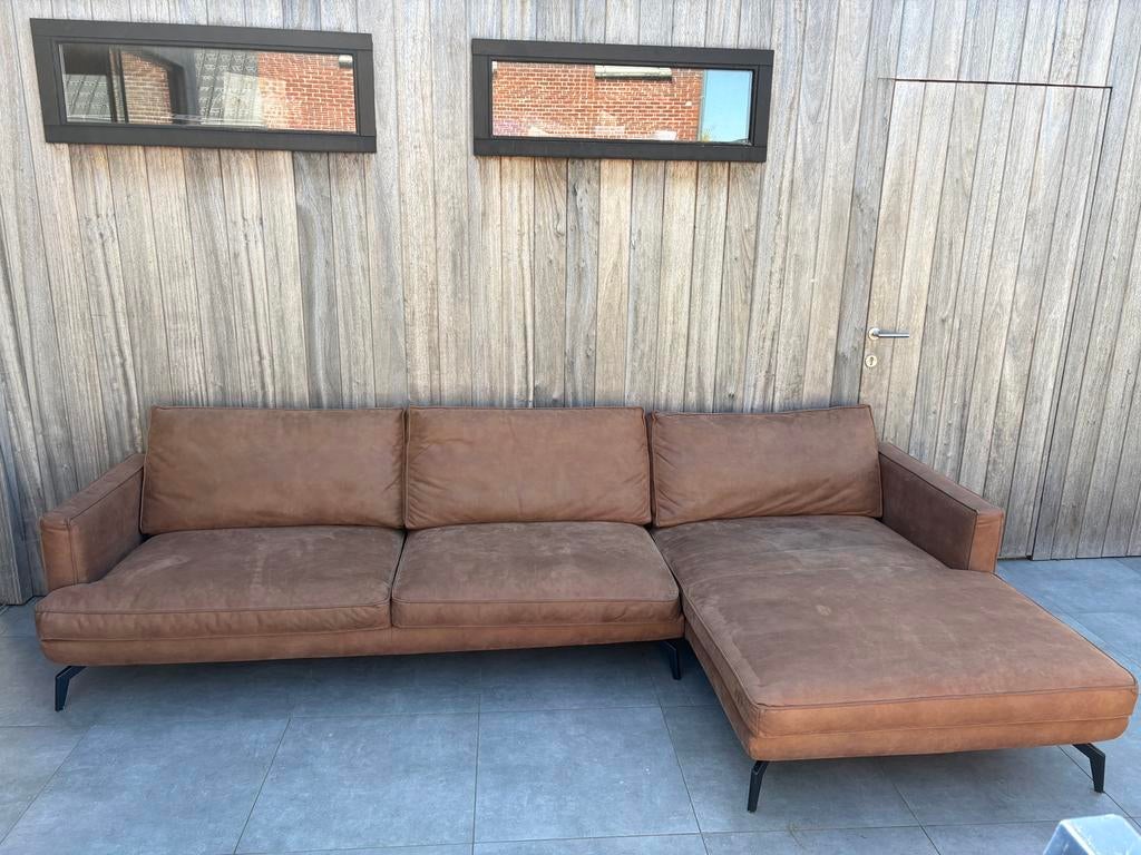 Moderne hoekzetel met chaise longue, Ophalen, Zo goed als nieuw, Leer, Modern