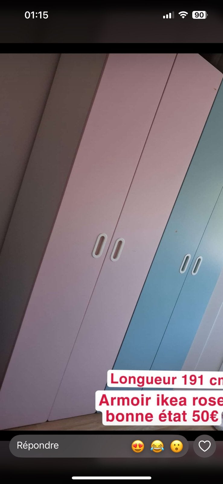 Armoire bleu ou rose, Huis en Inrichting, Kasten | Wandmeubels, Ophalen, Met deur(en), Gebruikt, 75 cm of meer